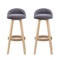 2x Bar Stools Padded Linen Wooden Grey Furniture Kings Warehouse 