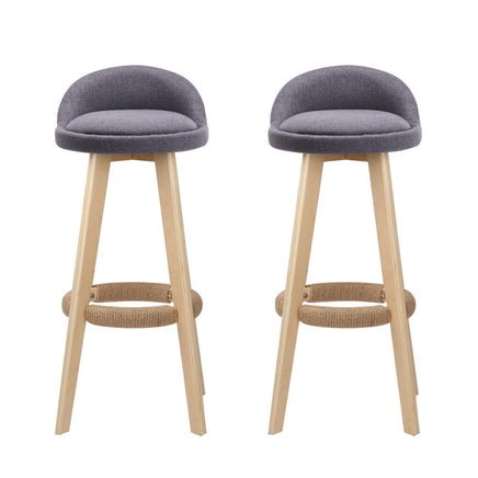 2x Bar Stools Padded Linen Wooden Grey Furniture Kings Warehouse 
