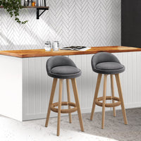 2x Bar Stools Padded Linen Wooden Grey Furniture Kings Warehouse 