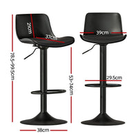 2x Bar Stools Padded Seat Gas Lift Black Furniture Kings Warehouse 