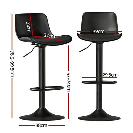 2x Bar Stools Padded Seat Gas Lift Black Furniture Kings Warehouse 