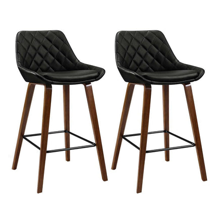 2x Bar Stools PU Seat Wooden Furniture Kings Warehouse 