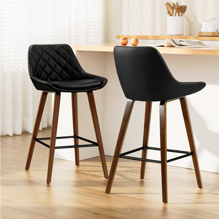 2x Bar Stools PU Seat Wooden Furniture Kings Warehouse 