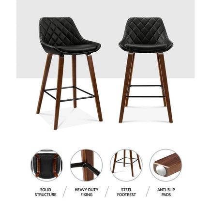 2x Bar Stools PU Seat Wooden Furniture Kings Warehouse 