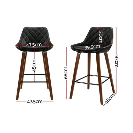 2x Bar Stools PU Seat Wooden Furniture Kings Warehouse 