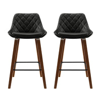 2x Bar Stools PU Seat Wooden Furniture Kings Warehouse 