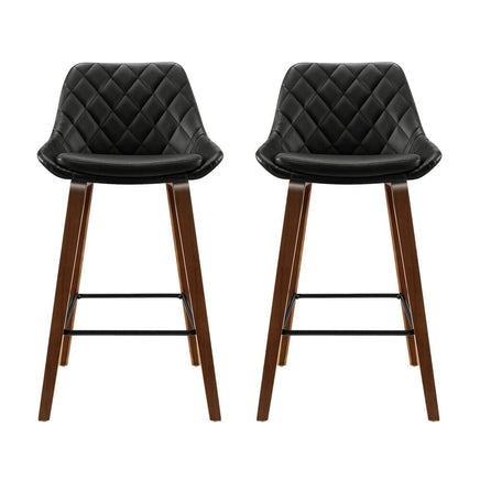 2x Bar Stools PU Seat Wooden Furniture Kings Warehouse 