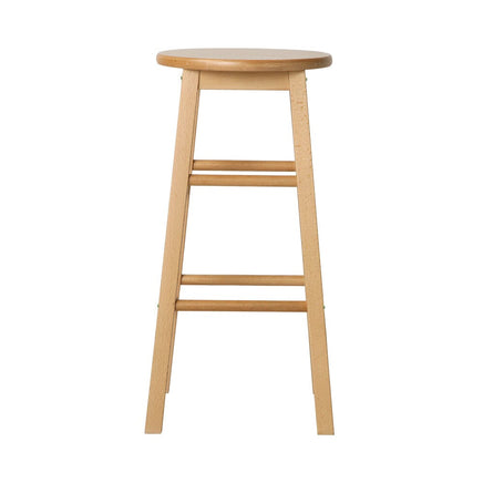 2x Bar Stools Round Chairs Wooden Nature Furniture Kings Warehouse 