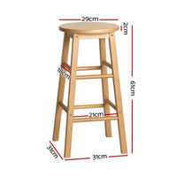 2x Bar Stools Round Chairs Wooden Nature Furniture Kings Warehouse 