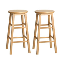 2x Bar Stools Round Chairs Wooden Nature Furniture Kings Warehouse 