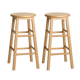2x Bar Stools Round Chairs Wooden Nature Furniture Kings Warehouse 