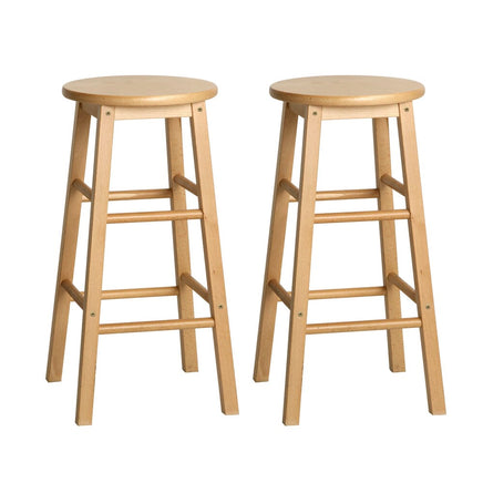 2x Bar Stools Round Chairs Wooden Nature Furniture Kings Warehouse 