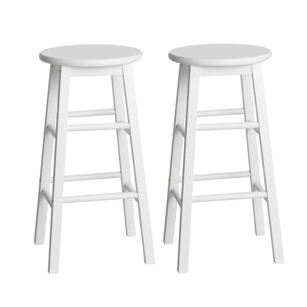 2x Bar Stools Round Chairs Wooden White Furniture Kings Warehouse 
