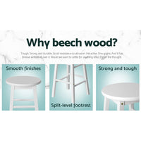 2x Bar Stools Round Chairs Wooden White Furniture Kings Warehouse 
