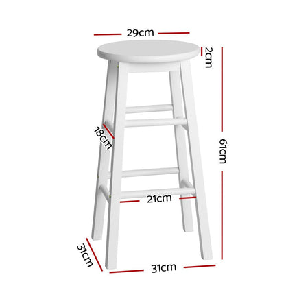 2x Bar Stools Round Chairs Wooden White Furniture Kings Warehouse 