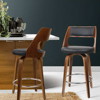 2x Bar Stools Swivel Leather Chair 65cm Furniture Kings Warehouse 