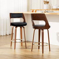2x Bar Stools Swivel Leather Chair 65cm Furniture Kings Warehouse 