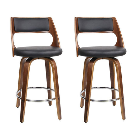 2x Bar Stools Swivel Leather Chair 65cm Furniture Kings Warehouse 