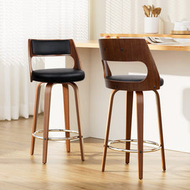 2x Bar Stools Swivel Leather Chair 76cm Furniture Kings Warehouse 