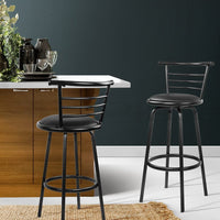 2x Bar Stools Swivel Leather Padded Metal Furniture Kings Warehouse 