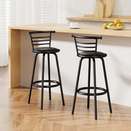 2x Bar Stools Swivel Leather Padded Metal Furniture Kings Warehouse 