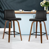 2x Bar Stools Swivel Leather Padded Wooden Furniture Kings Warehouse 