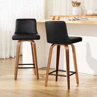 2x Bar Stools Swivel Leather Padded Wooden Furniture Kings Warehouse 