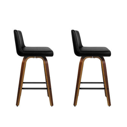2x Bar Stools Swivel Leather Padded Wooden Furniture Kings Warehouse 