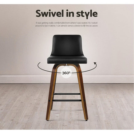 2x Bar Stools Swivel Leather Padded Wooden Furniture Kings Warehouse 