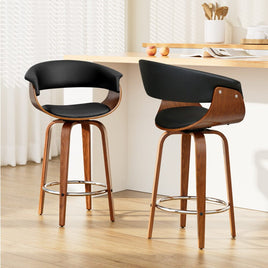 2x Bar Stools Swivel PU Seat Wooden Furniture Kings Warehouse 