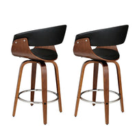 2x Bar Stools Swivel PU Seat Wooden Furniture Kings Warehouse 