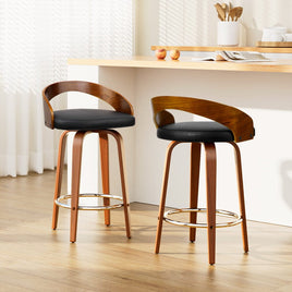 2x Bar Stools Swivel Seat Curving Backrest Furniture Kings Warehouse 