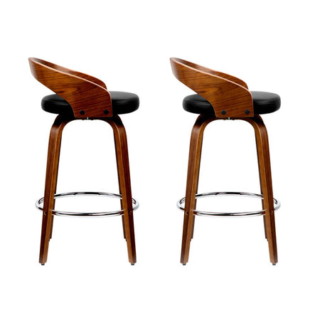 2x Bar Stools Swivel Seat Curving Backrest Furniture Kings Warehouse 