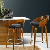 2x Bar Stools Swivel Seat Curving Backrest Furniture Kings Warehouse 