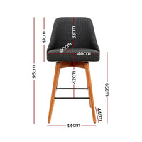 2x Bar Stools Swivel Seat Wooden Charcoal Furniture Kings Warehouse 