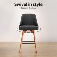 2x Bar Stools Swivel Seat Wooden Charcoal Furniture Kings Warehouse 