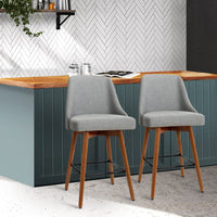 2x Bar Stools Swivel Seat Wooden Grey Furniture Kings Warehouse 