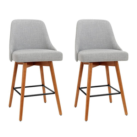 2x Bar Stools Swivel Seat Wooden Grey Furniture Kings Warehouse 