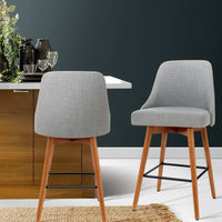 2x Bar Stools Swivel Seat Wooden Grey Furniture Kings Warehouse 