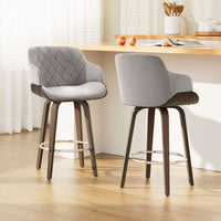 2x Bar Stools Swivel Velvet Padded Wooden Furniture Kings Warehouse 