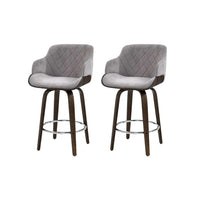 2x Bar Stools Swivel Velvet Padded Wooden Furniture Kings Warehouse 
