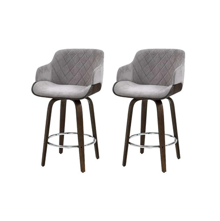 2x Bar Stools Swivel Velvet Padded Wooden Furniture Kings Warehouse 