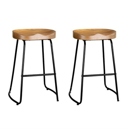 2x Bar Stools Tractor Seat 65cm Wooden Furniture Kings Warehouse 
