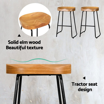 2x Bar Stools Tractor Seat 65cm Wooden Furniture Kings Warehouse 
