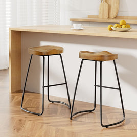 2x Bar Stools Tractor Seat 65cm Wooden Furniture Kings Warehouse 