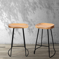 2x Bar Stools Tractor Seat 65cm Wooden Furniture Kings Warehouse 
