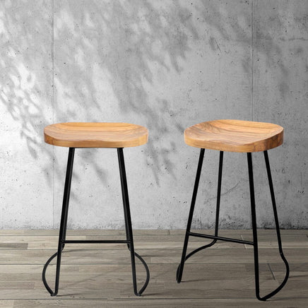 2x Bar Stools Tractor Seat 65cm Wooden Furniture Kings Warehouse 