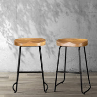 2x Bar Stools Tractor Seat 65cm Wooden Furniture Kings Warehouse 