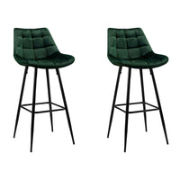 2x Bar Stools Velvet Chairs Green Furniture Kings Warehouse 