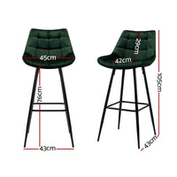 2x Bar Stools Velvet Chairs Green Furniture Kings Warehouse 